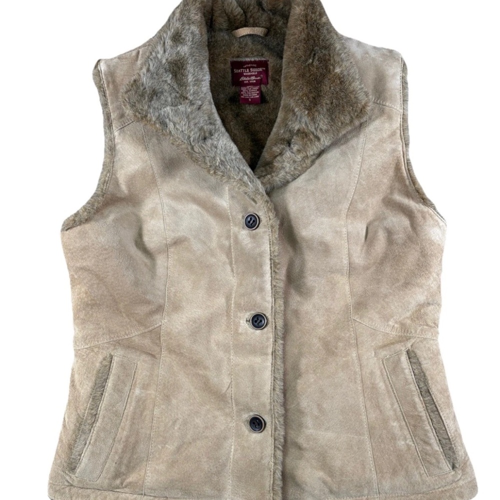 Women's Tan Faux Fur Collar Vest